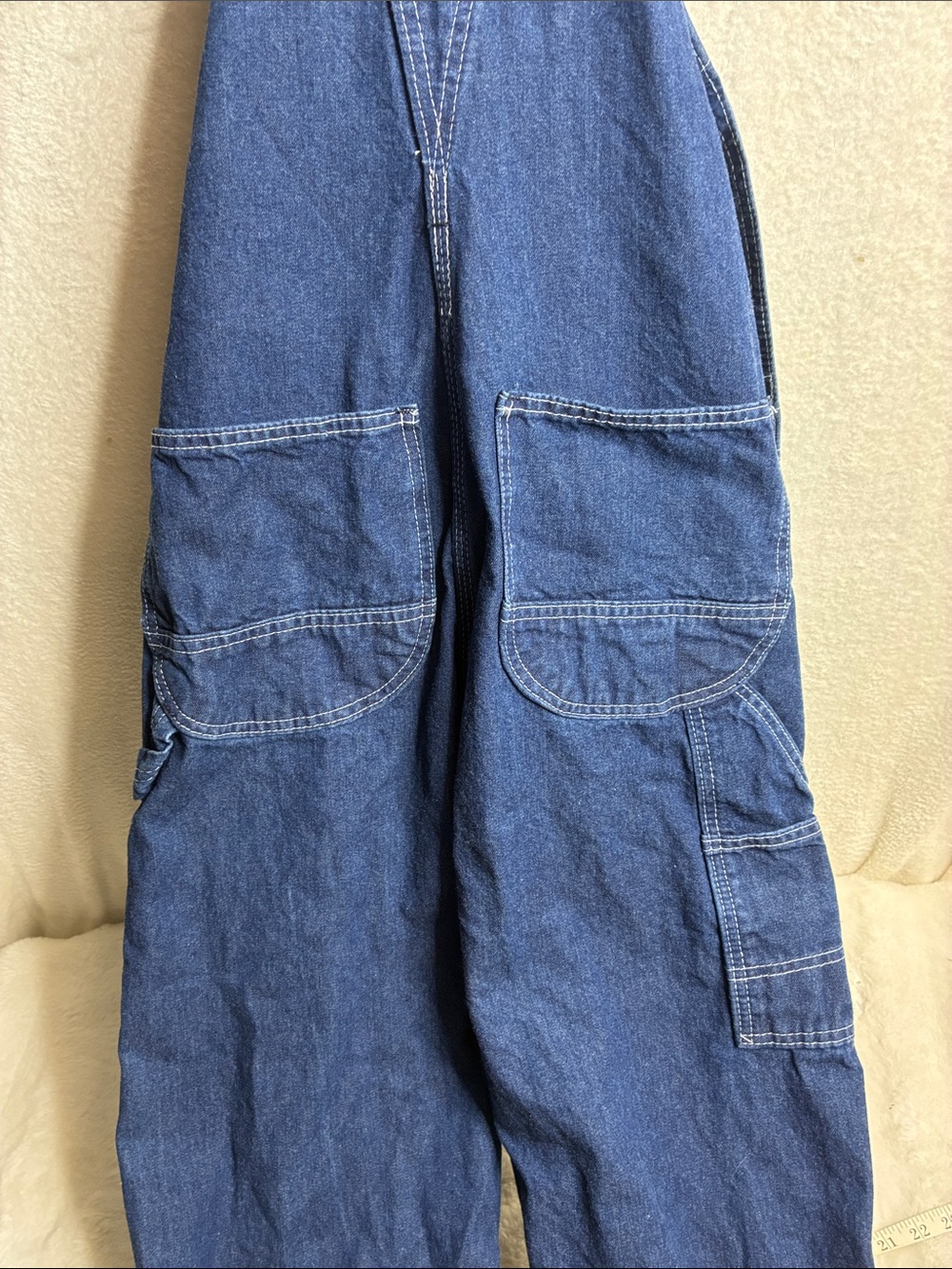 Classic Dark Blue Denim Overalls with Green Accent - Picture 2 of 4